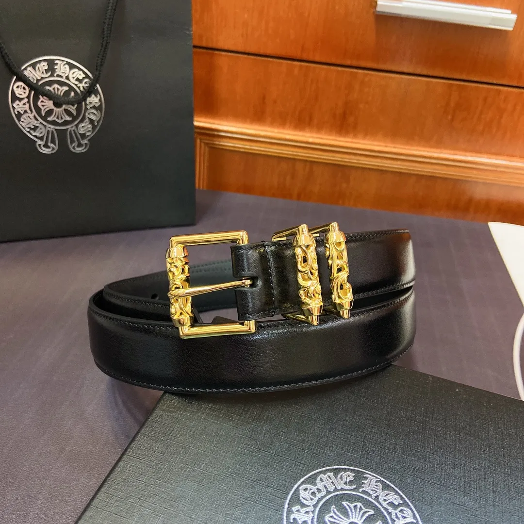 𝐂𝐡𝐫𝐨𝐦𝐞𝐇𝐞𝐚𝐫𝐭𝐬 Kroxin Rotating Roller Roman Column Pin Buckle Belt [Fixed Style], the brass-plated real gold buckle is paired with an imported wax leather belt, which is very cool. Width 3.0 cmp520